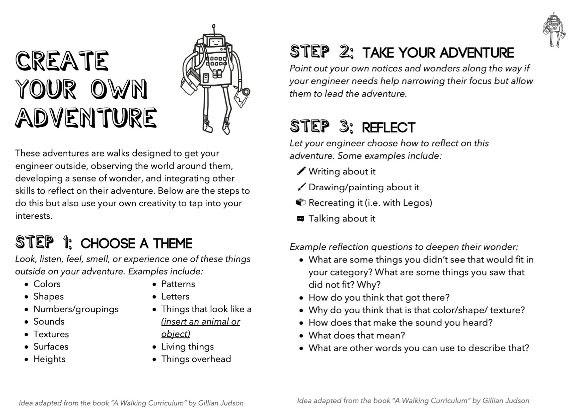 hand out for walking curriculum create your own adventure walk